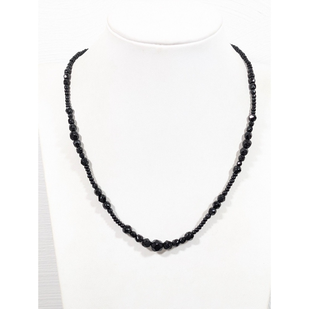 Liz and Co Black Glass Faceted Bead Necklace 18 in Goth Whimsigoth Classic
